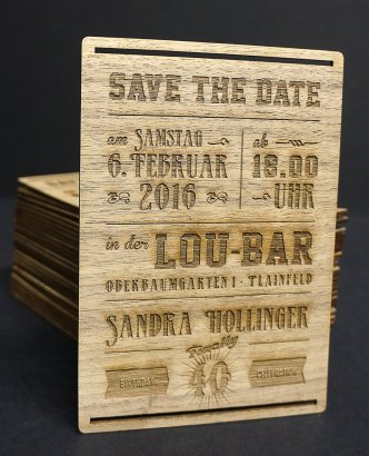 Save the date Karten auf Holzfurnier